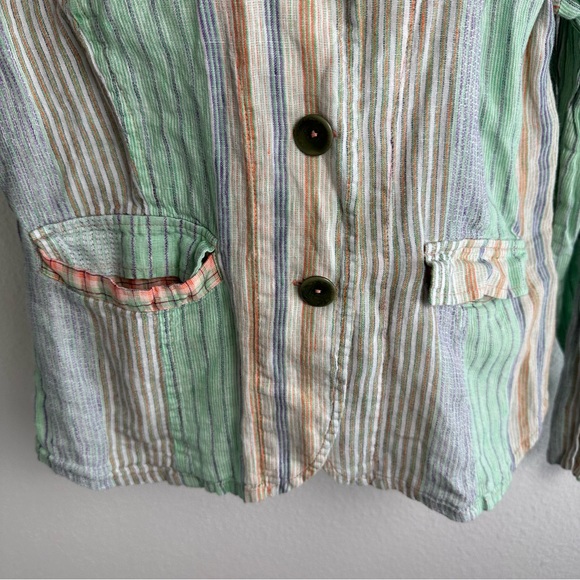 Flax Multicolored Striped 100% Linen Button Front Flap Front Pockets Blazer M? - Picture 7 of 16